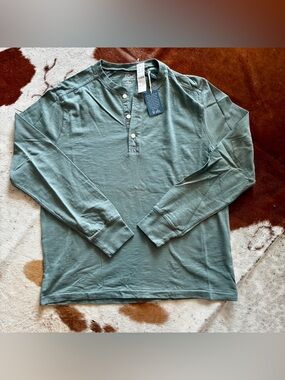 🆕 J.Crew Garment Dyed Slub Cotton Henley Long Sleeve Shirt Men’s Large NWT